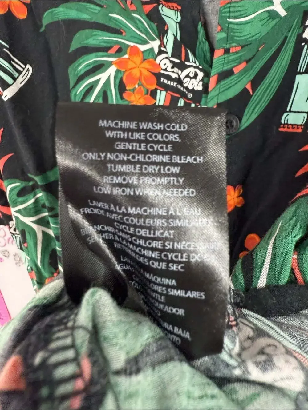 Coca Cola Black Tropical Button-Up Shirt with Green and Orange Print